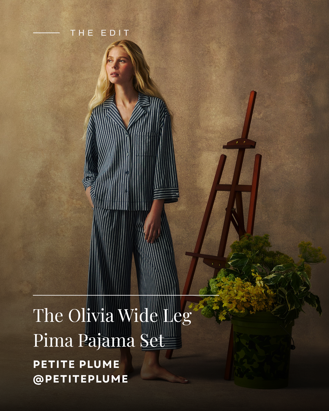 Petite Plume Olivia Wide Leg Pima Pajama Set with Monogramming