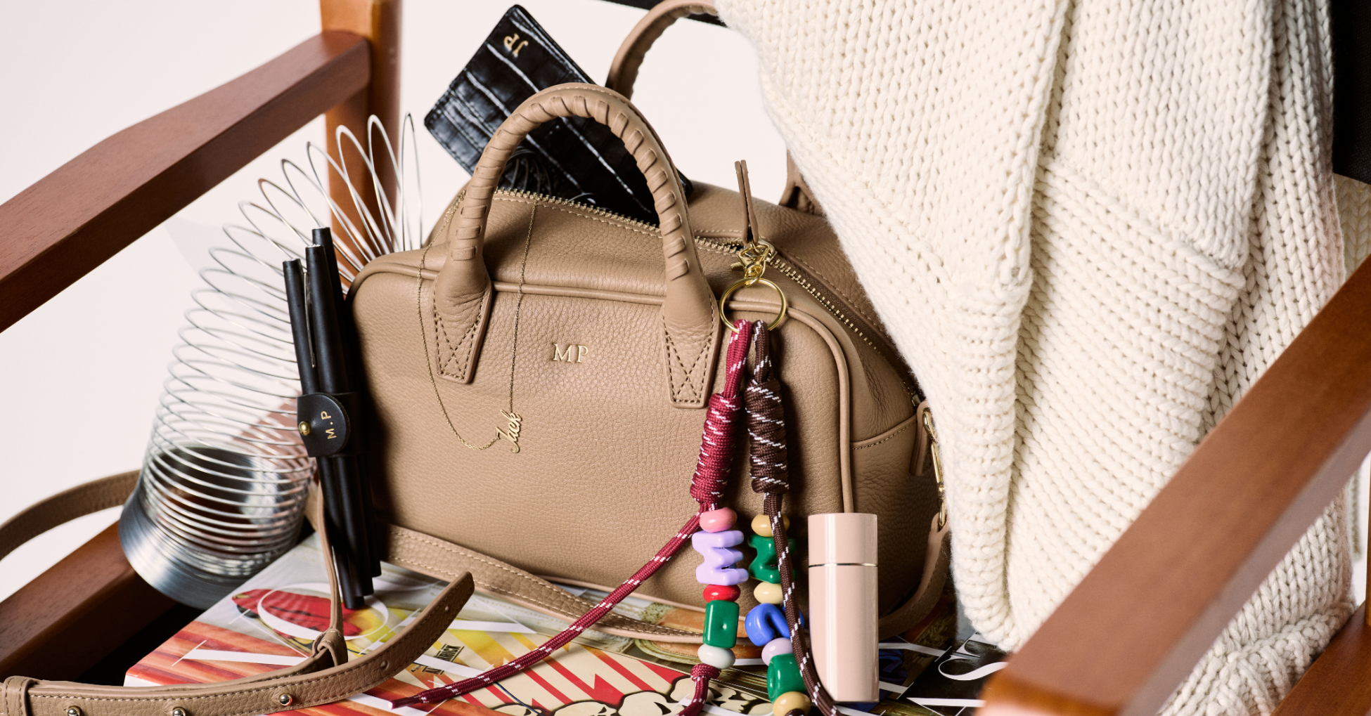 Leatherology Gold Foil Embossed Park Mini Satchel and Baby Gold Personalized Name Necklace