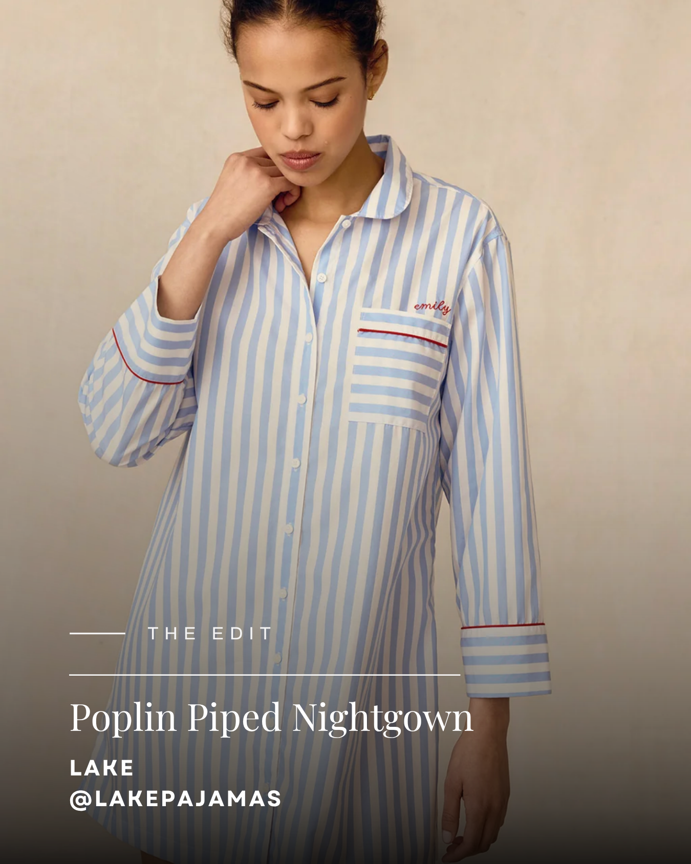 Lake Pajamas Poplin Piped Nightgown