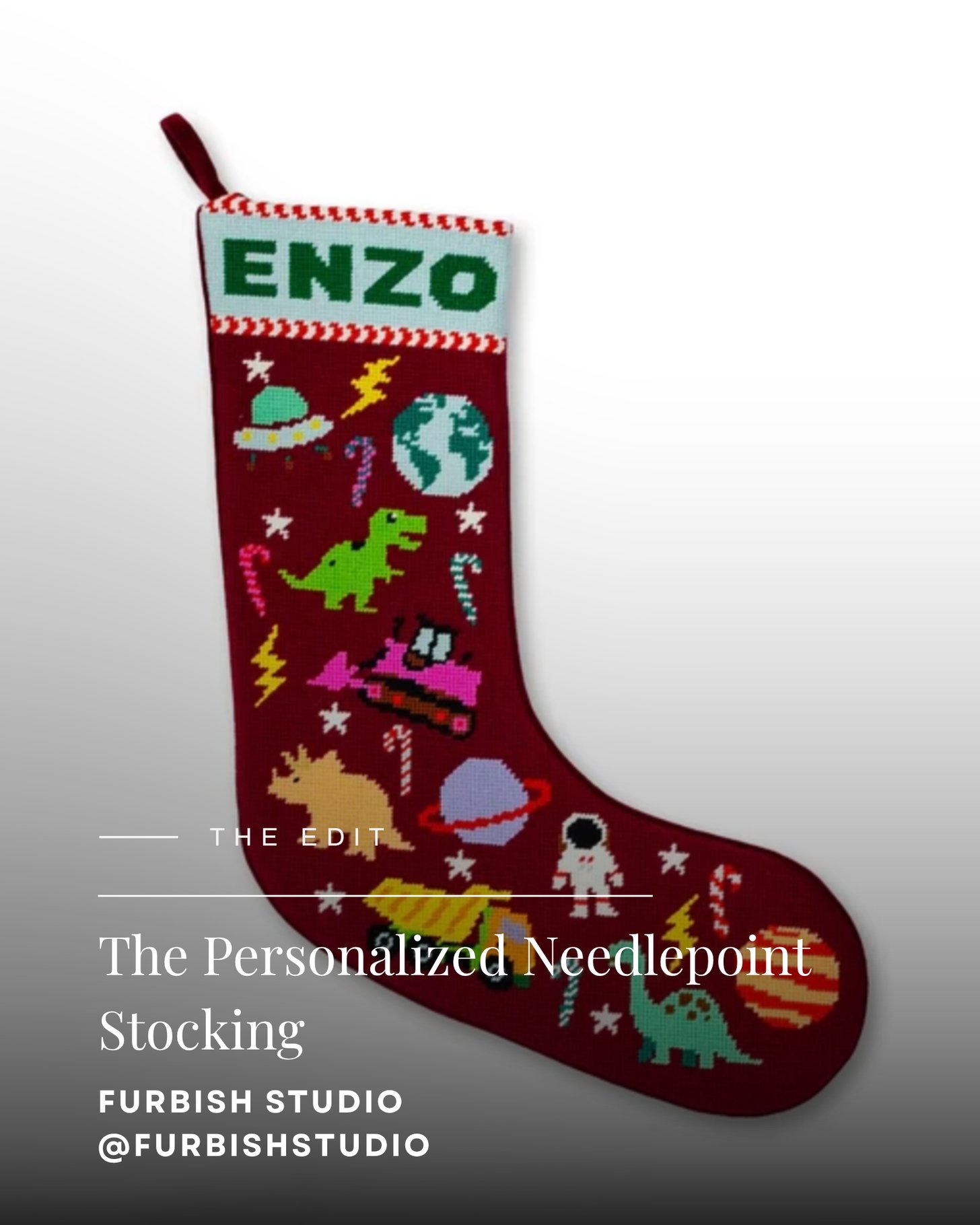 Custom Needlepoint Christmas Stocking from Furbish Studio